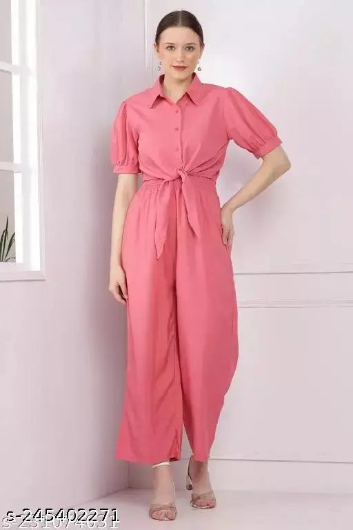 Solid crepe short-sleeve jumpsuit (2PCS), Indian-made women's outfit for size S