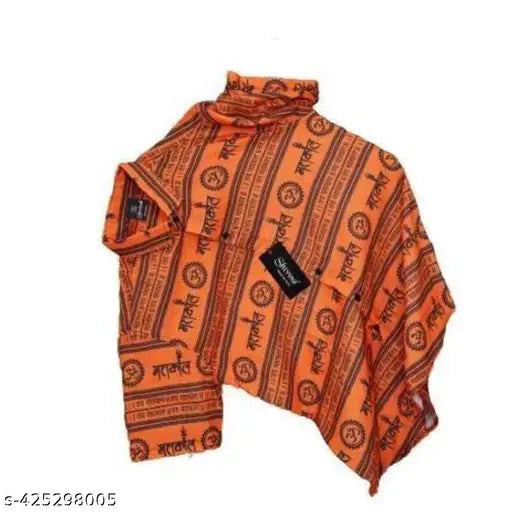 Orange cotton casual Mahakaal printed short kurtas, three-quarter sleeves for men and women, India origin