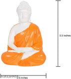 Orange polyresin meditating Gautam Buddha statues for home office or car dashboard decor, handcrafted & painted, 13 cm tall