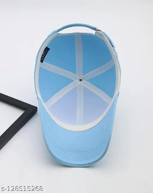 Sky blue cotton baseball cap, solid pattern, perfect for sporty style