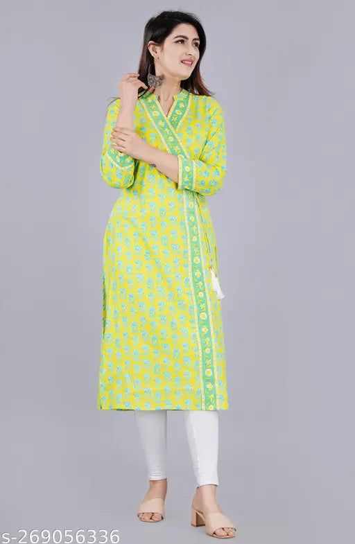 Rayon Alisha alluring kurti with printed combo, three-quarter sleeves, Indian fashion