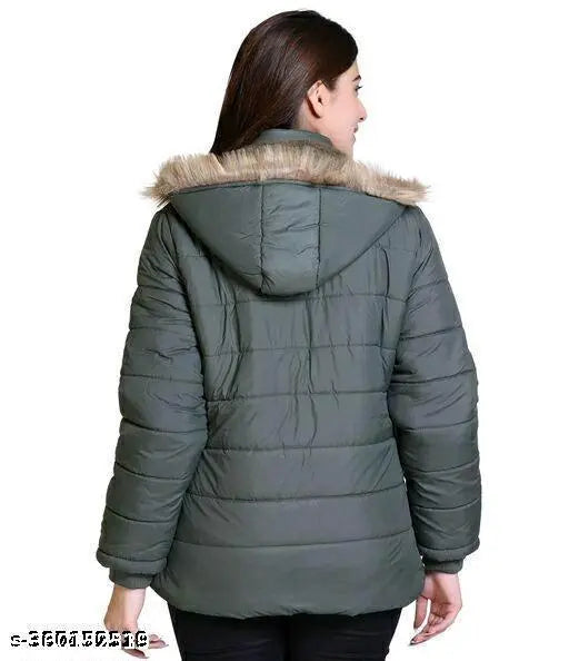 Winter grey nylon jacket, solid pattern, long sleeves, size L (bust 40", length 28") or XL (bust 42", length 30"), made in India