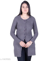 Acrylic camel-colored long-sleeve women's cardigan, self-designed knitted pattern, M to XXL sizes