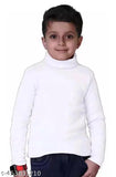 White cotton linen boys' turtleneck, solid net design, high neck, long sleeves. Boys T-shirt style from India