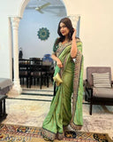 Vichitra Silk women's saree with heavy embroidery lace blouse, Indian designer party wear, free size