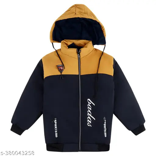 Polyester boys' colorblock hooded jacket pack of 2, quilted pattern with long sleeves, Indian made