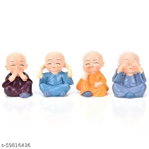 Multicolor handcrafted monk set of 4, ideal for home decor, office, or car dashboard