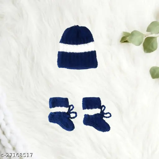 Soft wool baby sweater with cap & socks, self-design, 100% pure wool - Handmade Indian knitwear for infants