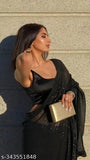 Georgette sequinned saree, embellished blouse on mannequin, Indian fashion accessory