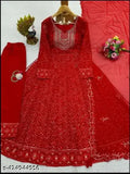 Georgette gown, heavy fabric, embroidered net pattern, three-quarter sleeves, XL size, Indian handcrafted evening wear