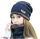 Woolen cap set (1CAP+1 NECK MUFF): Trendy, fur-lined winter protection for women & kids, combo pack