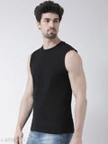 Black cotton sleeveless gym vest for men, ideal for intense workouts and comfortable training sessions