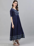 Blue flared anarkali kurti, fancy cotton printed on solid L size, India origin