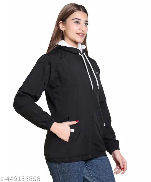 women's trendy polyester full-sleeve winter windcheater jacket, self-design pattern on display rack (N:1, M/Bust:38in, L/Bust:40in, XL/Bust:42in)