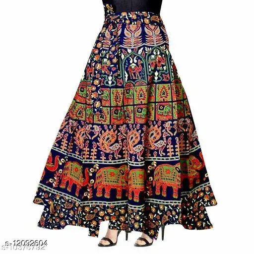 Multicolor cotton wrap skirt, printed design, casual wear for women, free size and multiple sizes available