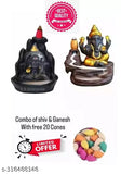 Golden Shiv-Ganesha Smoke Fountain Poly Resin Incense Holder (8cm x 12cm x 10cm), includes 20 Back Flow Incense Cones. Aadiyogi and Shiva murti showpiece with waterfall effect