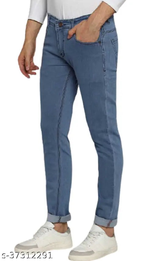 Polycotton slim fit jeans for men, washed denim with sizes 28, 30, 32, 34 (IN). Fashionable and attractive plain jean for men's wardrobe
