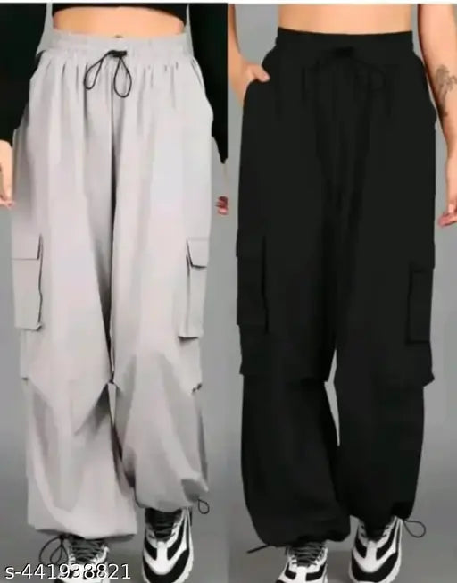 Grey or Black Polycotton Cargo Pants for Women - Stylish Fit, Perfect Gift for Beautiful Lady