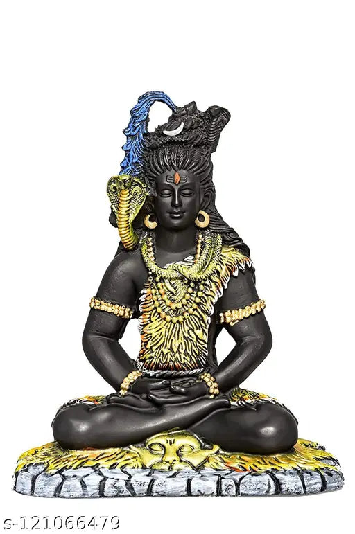 Black Olive Green Shiva Statue, Padmasana Posture, Poly Resin - Home, Temple, Office Meditation Decor