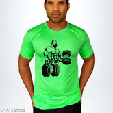 Classic polyester printed gym motivation t-shirt for men, gym outfit with short sleeves and inspiring quotes. India origin