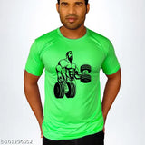 Classic polyester printed gym motivation t-shirt for men, gym outfit with short sleeves and inspiring quotes. India origin