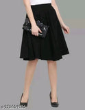 Stylish flared mini skirt for women and girls, solid color cotton blend with elastic waistband and curved hemline, available in various sizes from 26 to 34 inches (India-made)