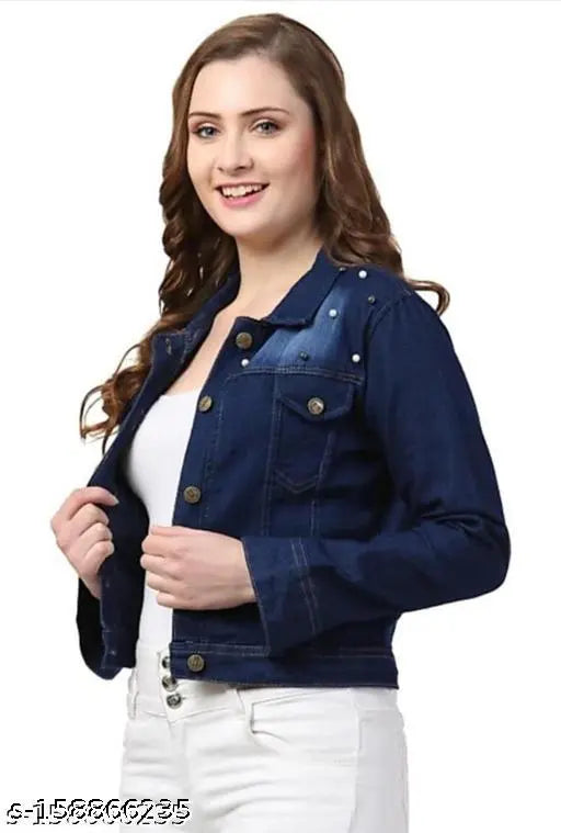 Denim waistcoat for women, classic feminine style with long sleeves