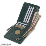 Textured faux leather wallet, holds 5 cards, coin pocket with zip lock, two currency compartments. Classic World New Trending design, free size (11cm x 5cm). Ideal gift for men