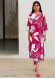 GoSriKi Women's pink printed cotton blend Kurta & Palazzos set, three-quarter sleeves, single size