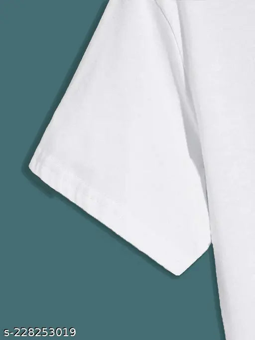 White cotton blend half-sleeve t-shirt for men and women, printed net design