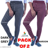 Striped cotton blend jeggings for women. Recycled hosiery cotton waste blended with polyester. Quality medium, suitable for low-price segment. Comfortable, stylish, and lightweight. Available in sizes 26, 28, 30, 32, 34, free size. Made in India