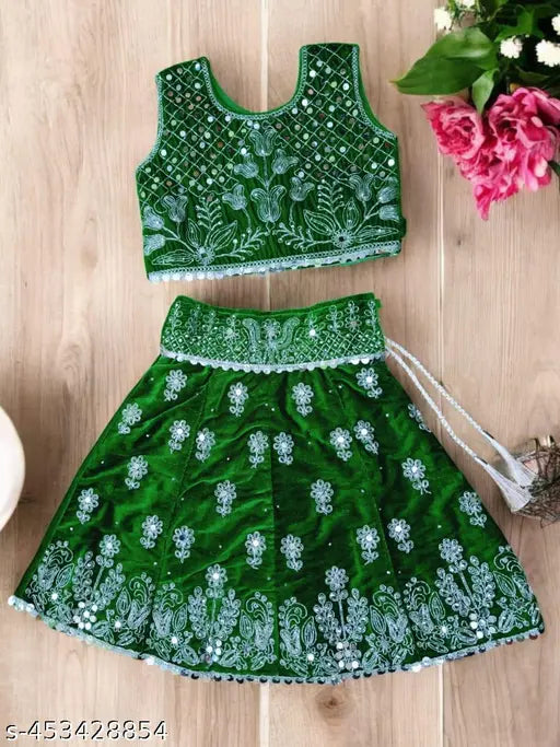 Velvet embellished lehenga choli for kids, Indian ethnic party wear