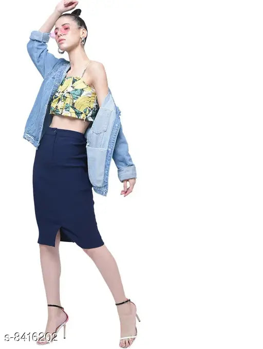 Trendy polyester women's skirt in solid net, available in sizes 28-46 (India origin)