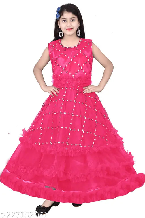 Netted embellished party dress for girls (6-12 years), Indian craftsmanship