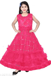 Netted embellished party dress for girls (6-12 years), Indian craftsmanship
