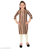 Striped cotton blend kurti set with leggings for girls, 4-5 years old, A-line silhouette, India origin