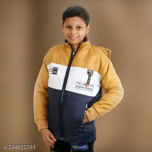 Multi-colored polyester winter jacket for kids, featuring ethnic design and colorblocked pattern with long sleeves and mesh inserts. Perfect for chilly seasons