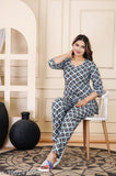 Yashvi Pure Rayon Printed Night Suit Top & Pyjama Set - Comfortable, floral all-over design, notch neck, 3/4 sleeves