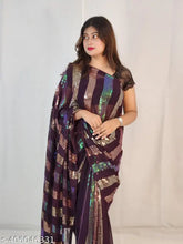 New Georgette saree in three striped sequin colors, free size, origin India