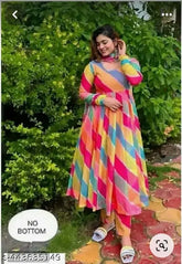 Striped Georgette Anarkali Gown, floral embroidery, maxi dress for women's party wear