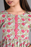 Rayon printed kurti and pant set, three-quarter sleeves, vibrant Indian fashion