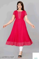 Rayon short-sleeved solid combo dress, style no. 04, made in India