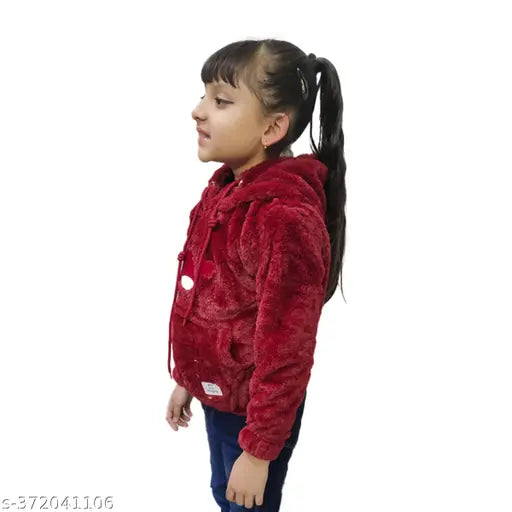 Faux fur print hoodie, polyester kids' wear, 12-13 years, India