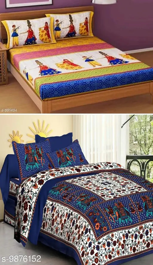 Indian Jaipuri-printed double bed sheets, set of 2, vibrant pattern