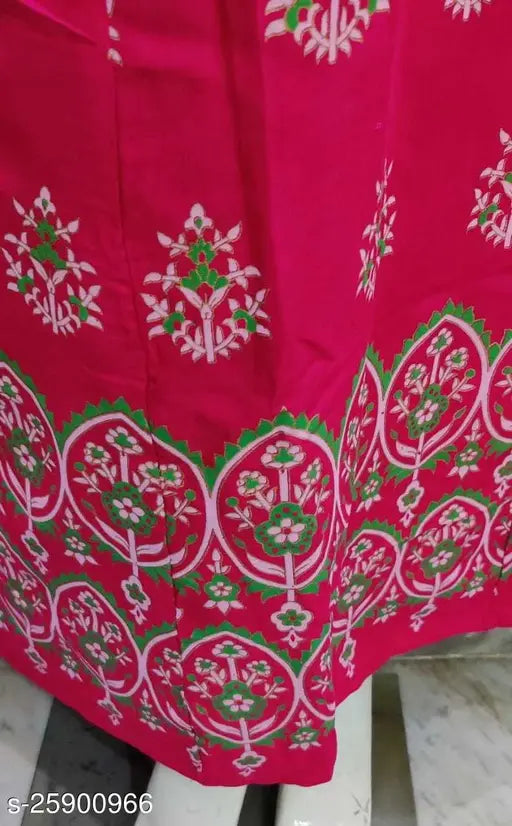 Trendy Rayon Kurti with Camellia print, three-quarter sleeves. Perfect for day wear or evening events, originates from India." (116 characters)