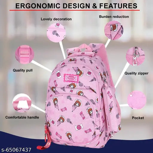 Light Pink, water-resistant Tinytot backpack – high storage, ideal for school/college travel for girls and women (18 inches)
