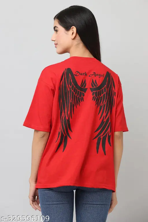 Indian-origin women's oversized cotton blend t-shirt, three-quarter sleeves, printed pattern. Stylish, comfortable clothing for casual wear