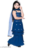 modern girls chiffon kurti & palazzos set, embellished, sharpara style, soft and comfortable for toddlers, Indian origin