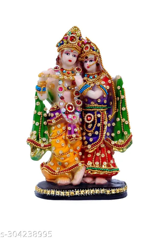 Poly Resin Krishna Idol with Radha (9cm x 13cm x 22cm), Indian artisan-crafted figurine of Lord Krishna and Radha for home or temple decor