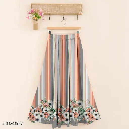 Floral print rayon skirt, vibrant floral pattern, women's clothing on hanger